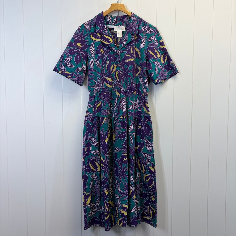 Vintage California Girl Dorothy Samuel 80s Tropical Dress Women Size 14 Cottage - Picture 1 of 10